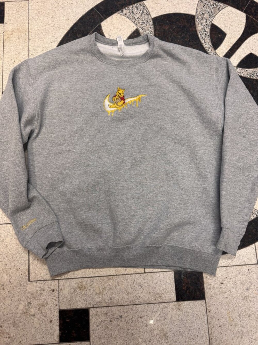 Custom Winnie the Pooh Swoosh Embroidered Crewneck L